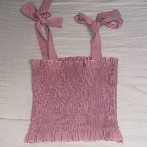 Pink shoulder tie top